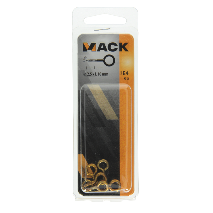 Mack 1019691 - oeil à vis en laiton 6 pcs 2,5 x 10mm | 10 pièces