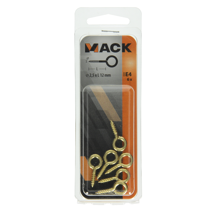 Mack 1019692 - oeil à vis en laiton 6 pcs 2,5 x 12mm | 10 pièces