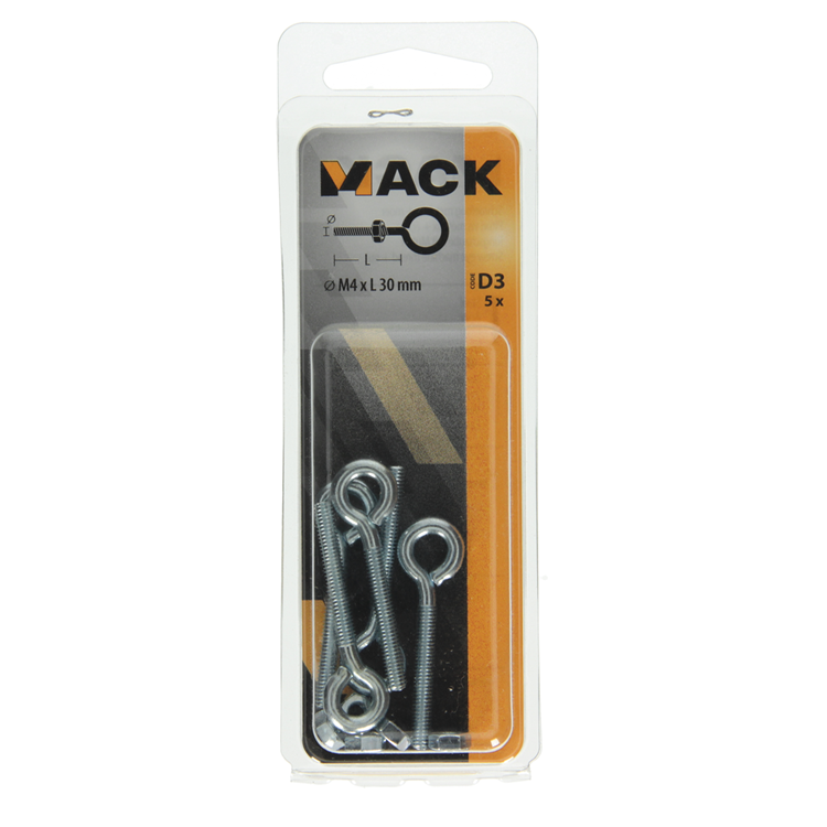 Mack 1017789 - oeil de vis métrique + écrou galvanisé 5 pcs m4 x 30 mm | 10 pièces