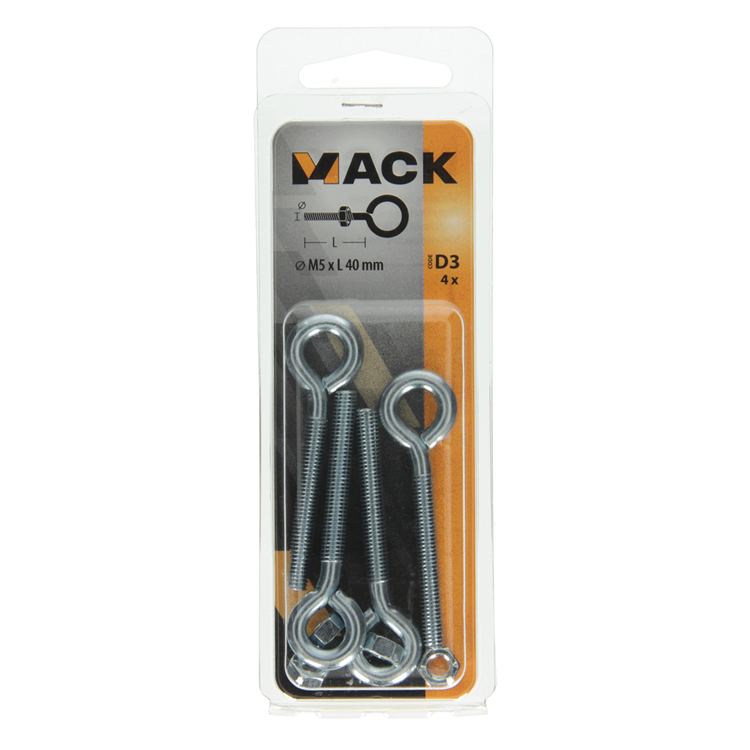 Mack 1017790 - oeil de vis métrique + écrou galvanisé 4 pcs m5 x 40 mm | 10 pièces