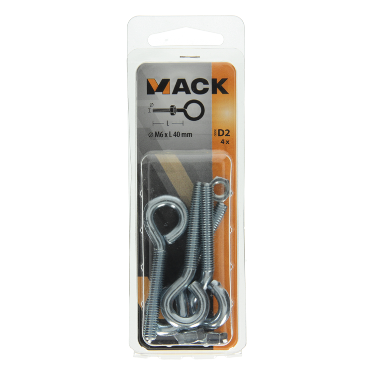 Mack 1017791 - oeil de vis métrique + écrou galvanisé 4 pcs m6 x 40 mm | 10 pièces