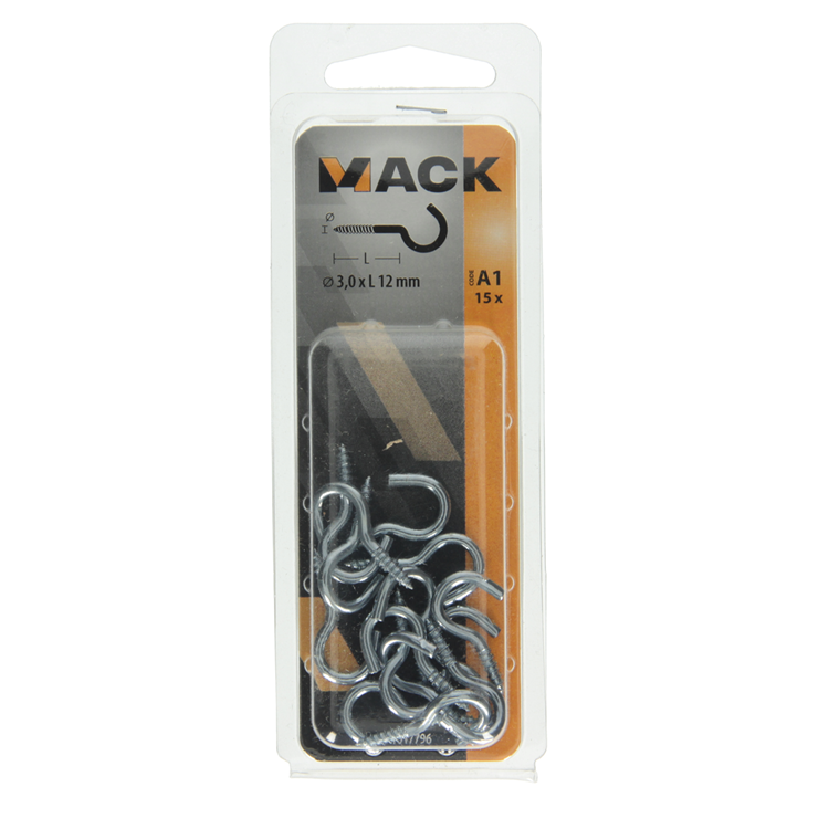 Mack 1017796 - crochet à vis en acier galvanisé 15 pcs 3,0 x 12 mm | 10 pièces