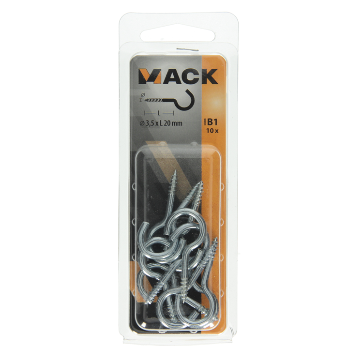 Mack 1017797 - crochet à vis acier galvanisé 10pcs 3,5 x 20 mm | 10 pièces