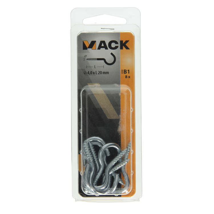 Mack 1017798 - crochet à vis en acier galvanisé 8 pièces 4,0 x 20 mm | 10 pièces