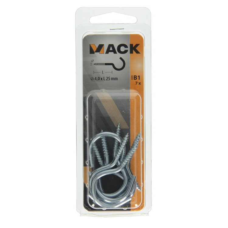 Mack 1017799 - crochet à vis acier galvanisé 7pcs 4,0 x 25 mm | 10 pièces