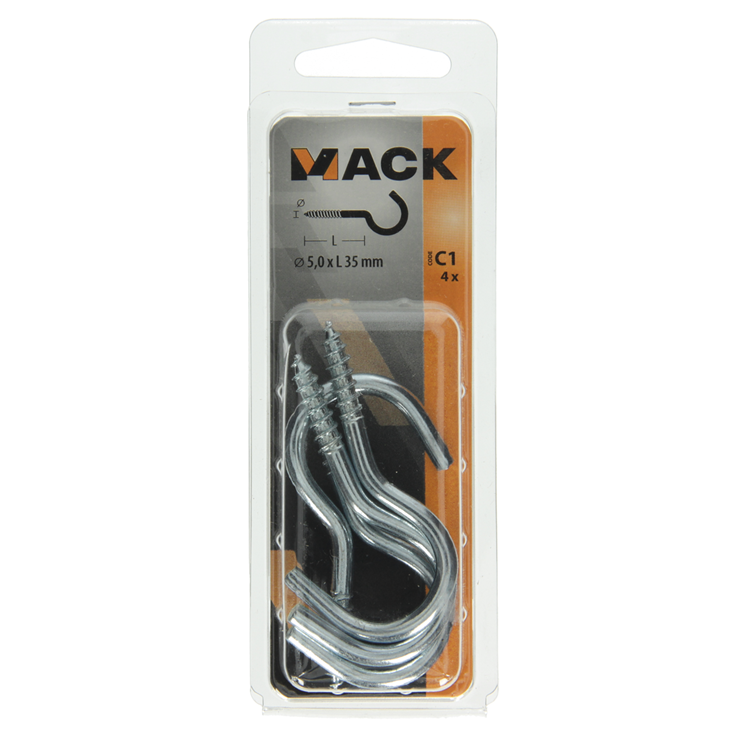 Mack 1017801 - crochet à vis acier galvanisé 4pcs 5,0 x 35 mm | 10 pièces
