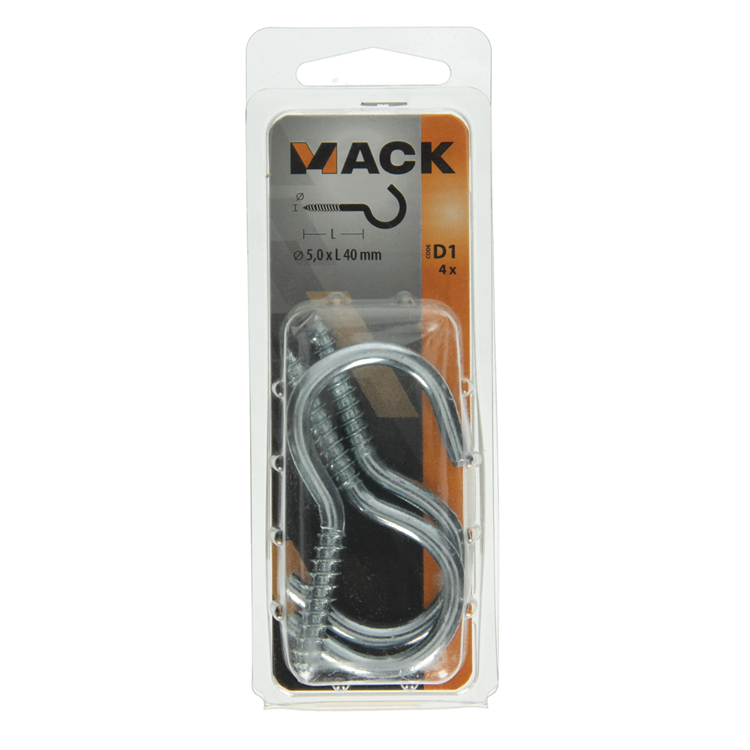 Mack 1017802 - crochet à vis acier galvanisé 4pcs 5,0 x 40 mm | 5 pièces