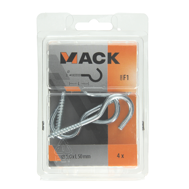 Mack 1017803 - crochet à vis acier galvanisé 4pcs 5,0 x 50 mm | 5 pièces