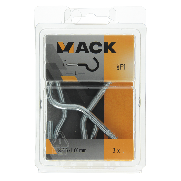 Mack 1017804 - crochet à vis acier galvanisé 3pcs 6,0 x 60 mm | 5 pièces