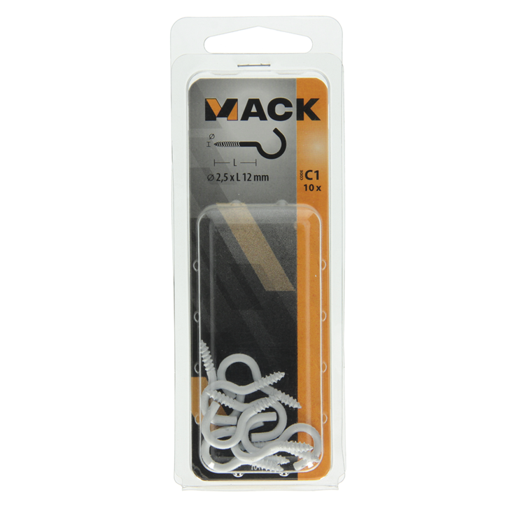Mack 1017805 - crochet à vis acier blanc 10pcs 2,5 x 12 mm | 10 pièces