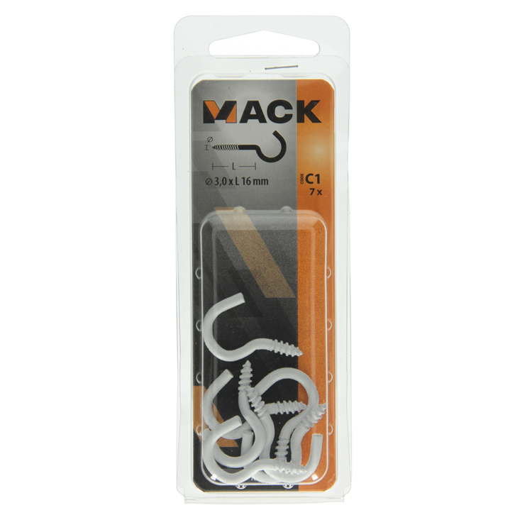 Mack 1017806 - crochet à vis acier blanc 7 pcs 3,0 x 16 mm | 10 pièces