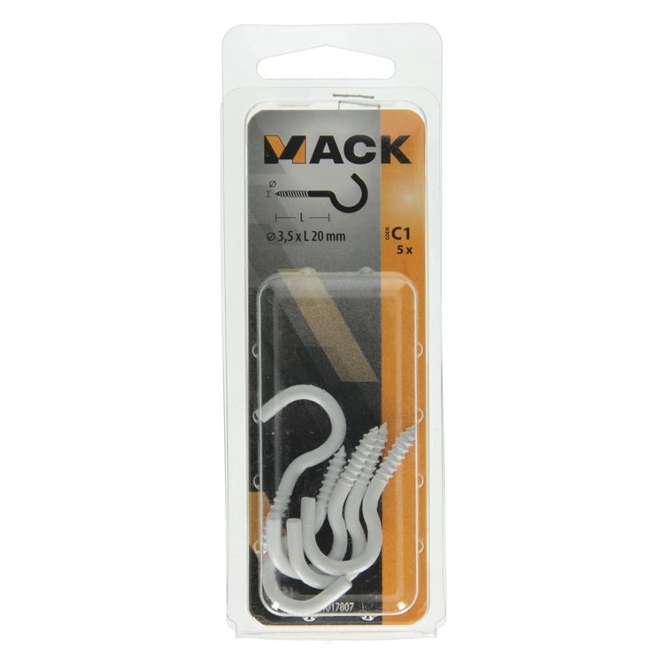 Mack 1017807 - crochet à vis acier blanc 5 pcs 3,5 x 20 mm | 10 pièces