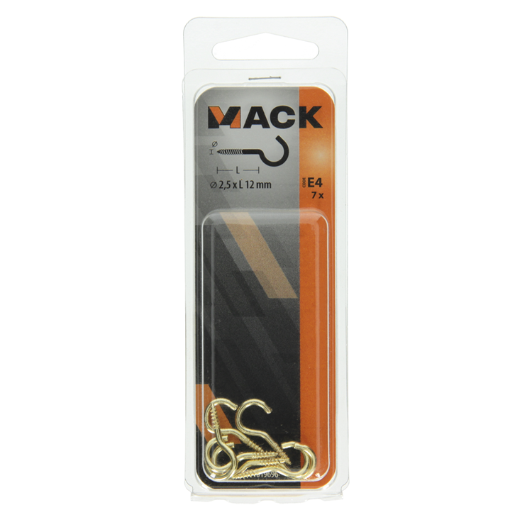 Mack 1019696 - crochet à vis en laiton 7 pcs 2,5 x 12mm | 10 pièces