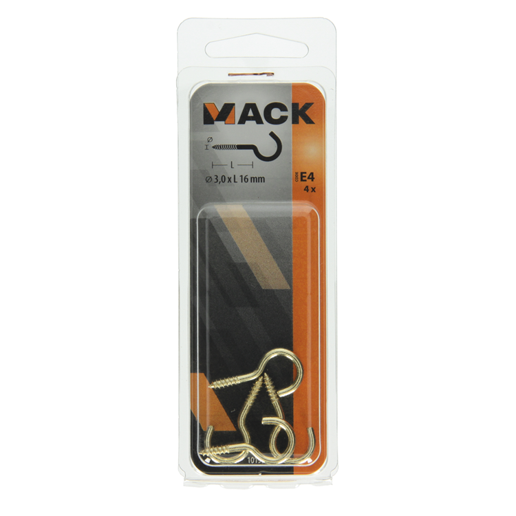 Mack 1019697 - crochet à vis en laiton 4 pcs 3,0 x 16mm | 10 pièces