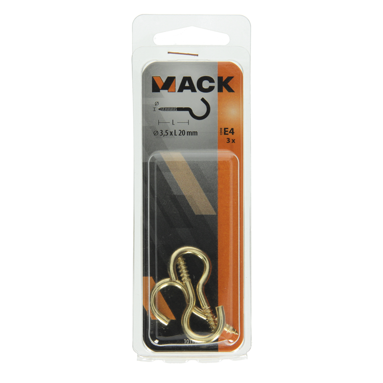 Mack 1019698 - crochet à vis en laiton 3 pcs 3,5 x 20mm | 10 pièces