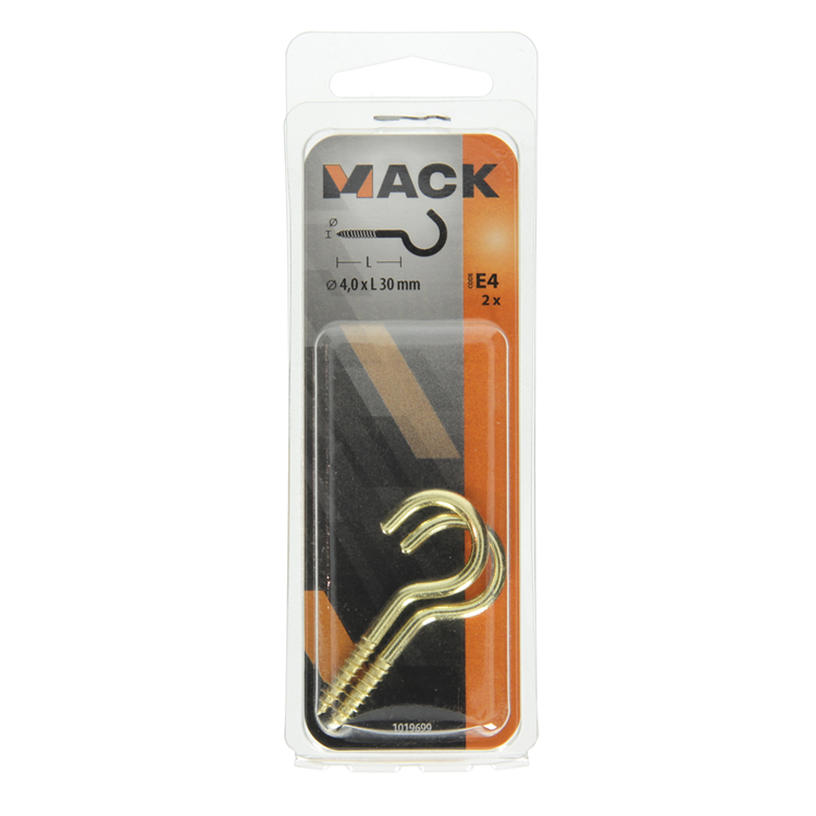Mack 1019699 - crochet à vis en laiton 2 pcs 4,0 x 30mm | 10 pièces