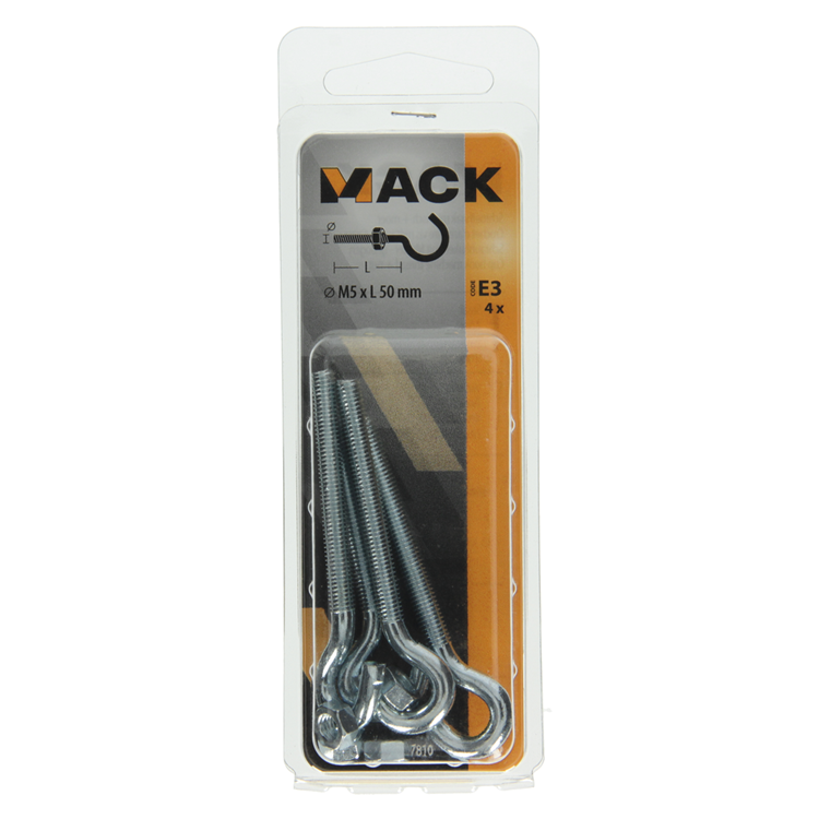 Mack 1017810 - crochet à vis métrique + écrou galvanisé 4pcs m5 x 50 mm | 10 pièces