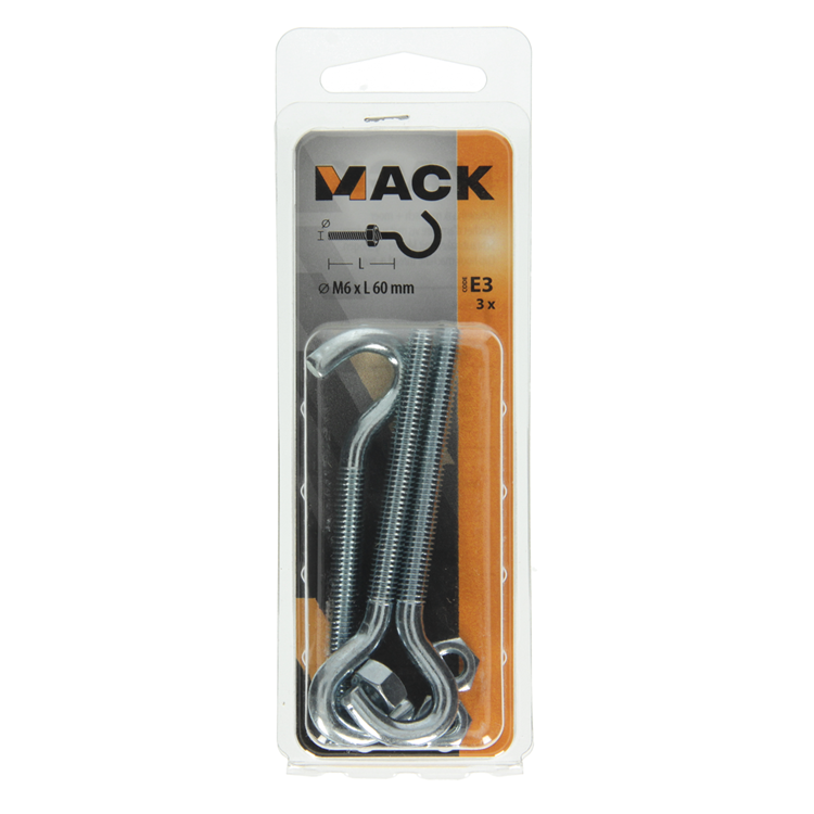Mack 1017811 - crochet à vis métrique + écrou galvanisé 3 pcs m6 x 60 mm | 10 pièces