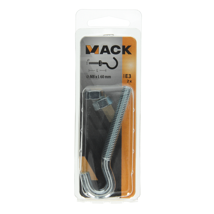 Mack 1017812 - crochet à vis métrique + écrou galvanisé 2pcs m8 x 60 mm | 10 pièces