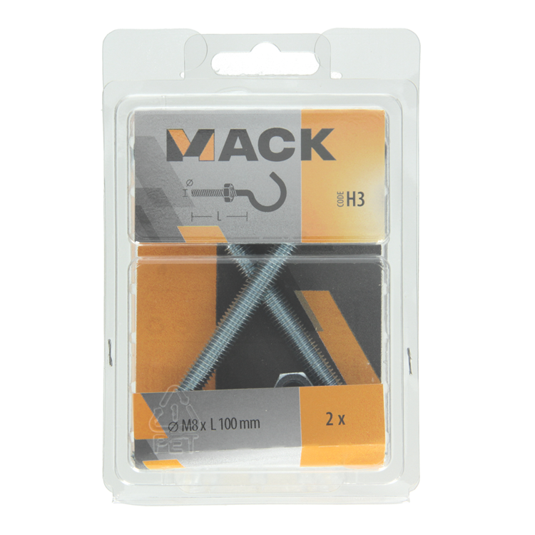 Mack 1017814 - crochet à vis métrique + écrou galvanisé 2pcs m8 x 100 mm | 5 pièces