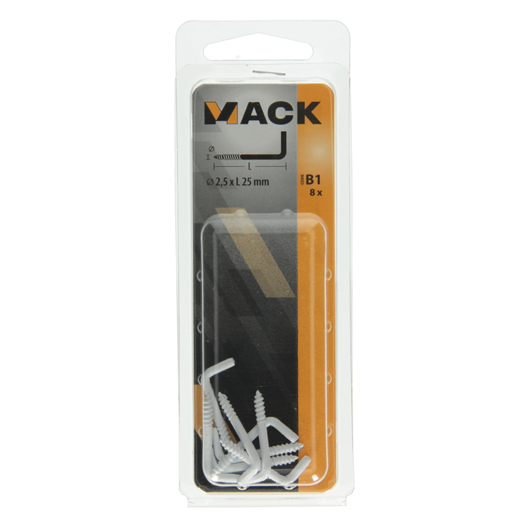 Mack 1017825 - vis à pouce en acier blanc 8 pcs 2,5 x 25 mm | 10 pièces