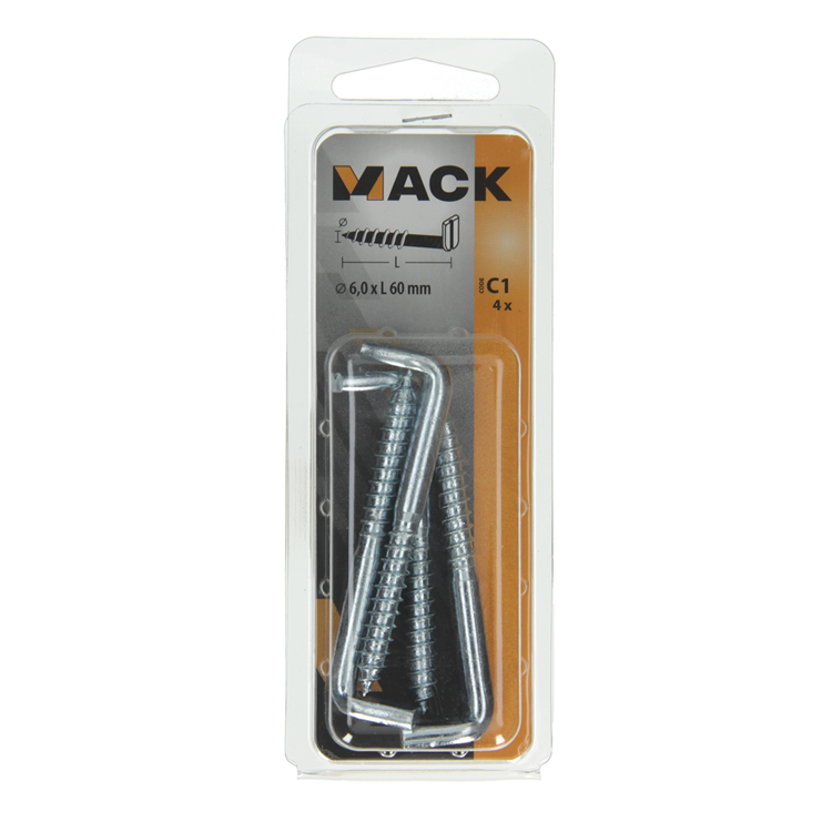Mack 1017832 - vis à pouce avec fente, acier galvanisé. 4 pièces 6,0 x 60 mm | 10 pièces