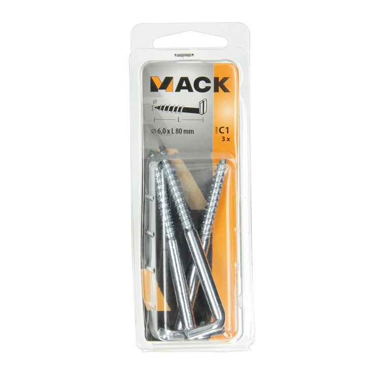 Mack 1017833 - vis à pouce avec fente, acier galvanisé. 3 pièces 6,0 x 80 mm | 10 pièces