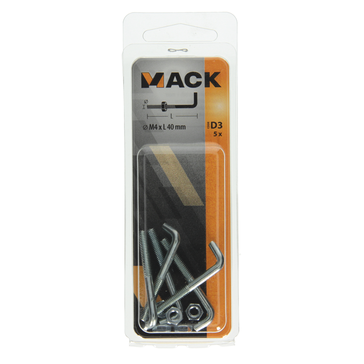 Mack 1017834 - vis pouces métrique + écrou acier 5 pcs m4 x 40 mm | 10 pièces