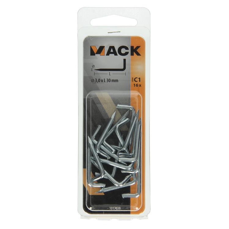 Mack 1017838 - pointe pouce en acier galvanisé 16 pcs 3,0 x 30 mm | 10 pièces