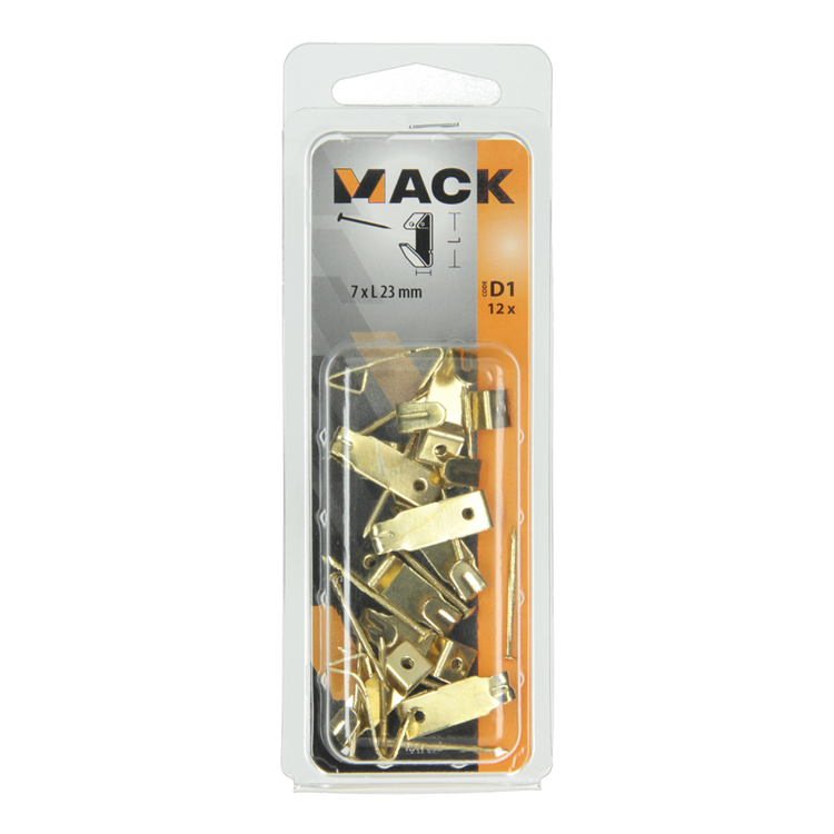 Mack 1017853 - crochet de cadre en acier plaqué laiton 12 pcs 7 x 23 mm | 10 pièces