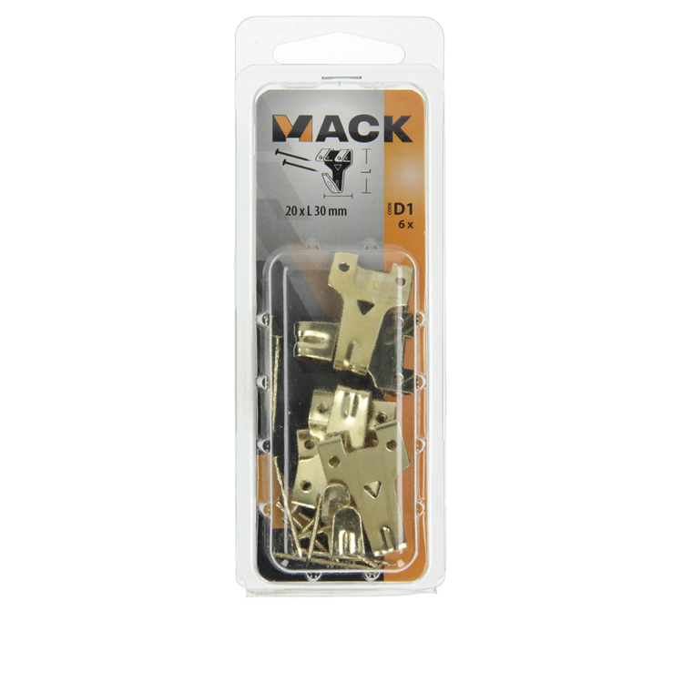 Mack 1017855 - crochet de cadre en acier plaqué laiton 6 pcs 20 x 30 mm | 5 pièces