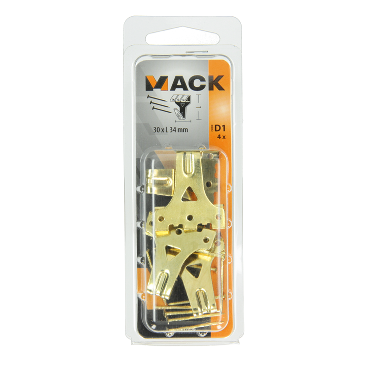 Mack 1017856 - crochet de cadre en acier plaqué laiton 4pcs 30 x 34 mm | 5 pièces