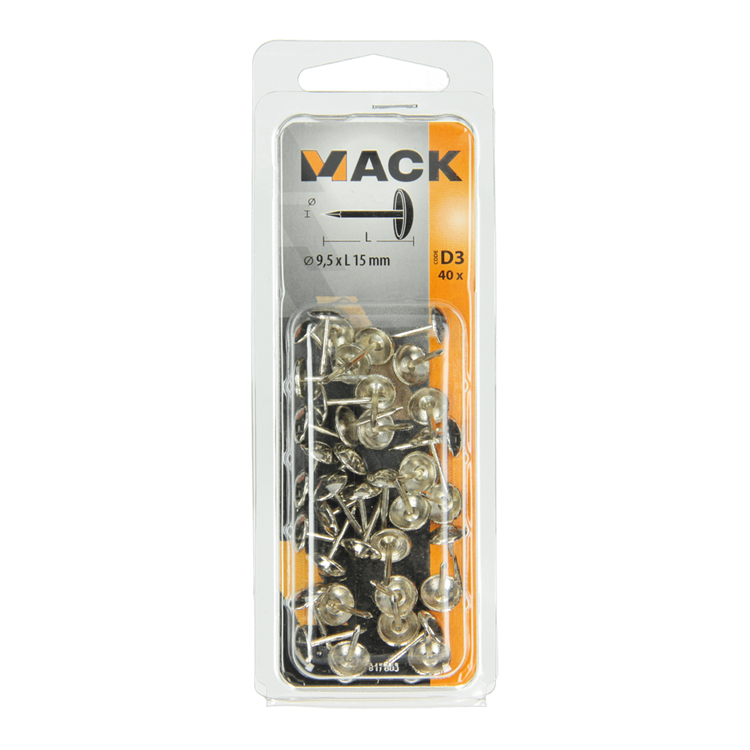 Mack 1017863 - clou de finition en acier nickelé 40 pcs 9,5 x 15 mm | 10 pièces