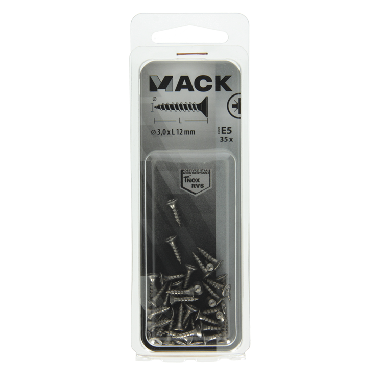 Mack 1019729 - vis pour panneaux d'aggloméré tête VZ acier inoxydable 35 pièces 3,0 x 12 mm | 10 pièces