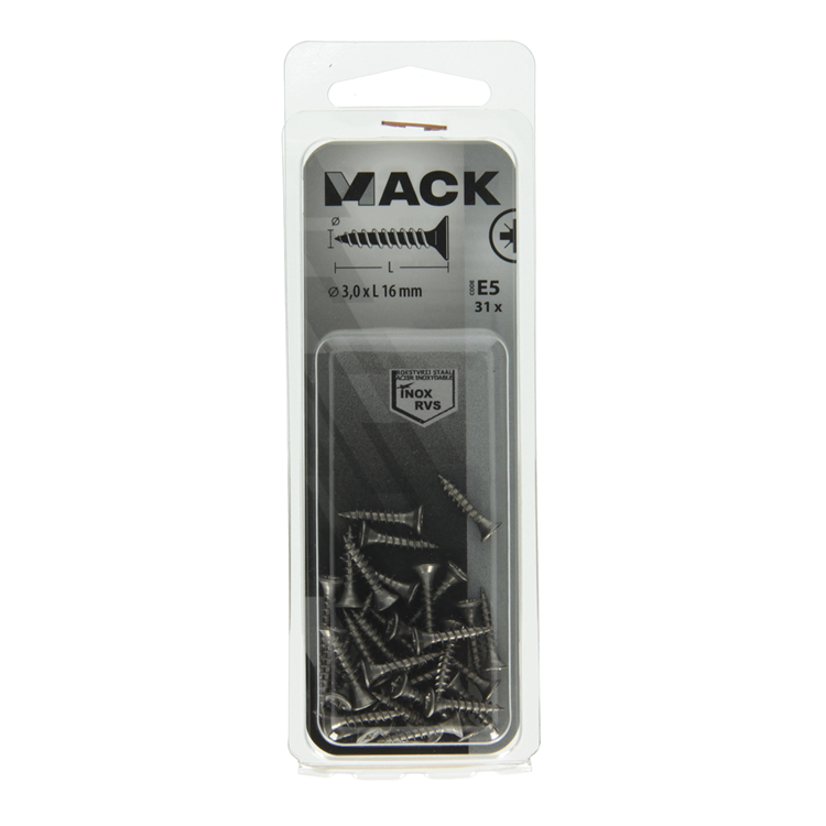 Mack 1019730 - vis pour panneaux d'aggloméré tête VZ acier inoxydable 31 pièces 3,0 x 16 mm | 10 pièces