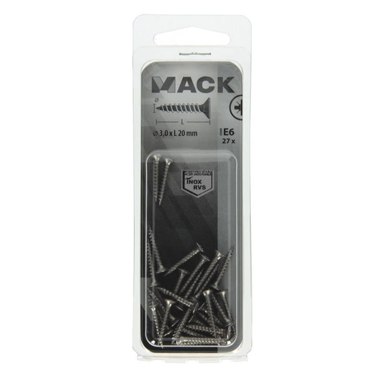 Mack 1019731 - vis pour panneaux d'aggloméré tête VZ acier inoxydable 27 pièces 3,0 x 20 mm | 10 pièces