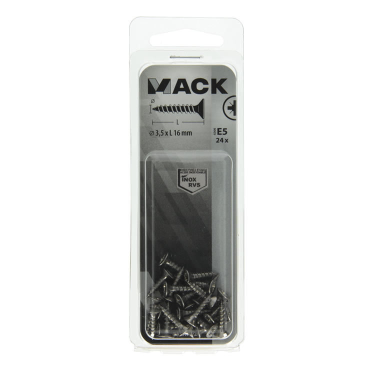 Mack 1019732 - vis pour panneaux d'aggloméré tête VZ acier inoxydable 24 pièces 3,5 x 16 mm | 10 pièces