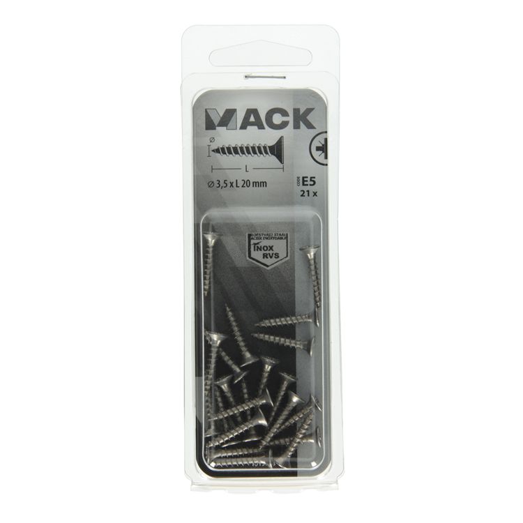 Mack 1019733 - vis pour panneaux d'aggloméré tête VZ acier inoxydable 21 pièces 3,5 x 20 mm | 10 pièces