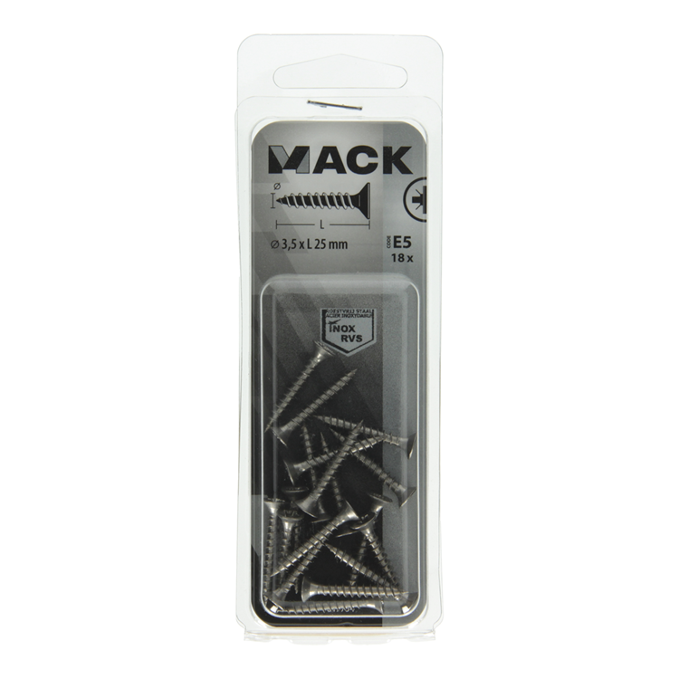 Mack 1019734 - vis pour panneaux d'aggloméré tête VZ acier inoxydable 18 pièces 3,5 x 25 mm | 10 pièces