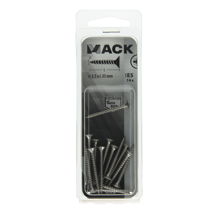 Mack 1019736 - vis pour panneaux d'aggloméré tête VZ acier inoxydable 14 pièces 3,5 x 35 mm | 10 pièces