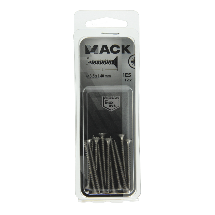 Mack 1019737 - vis pour panneaux d'aggloméré tête VZ acier inoxydable 12 pcs 3,5 x 40 mm | 10 pièces