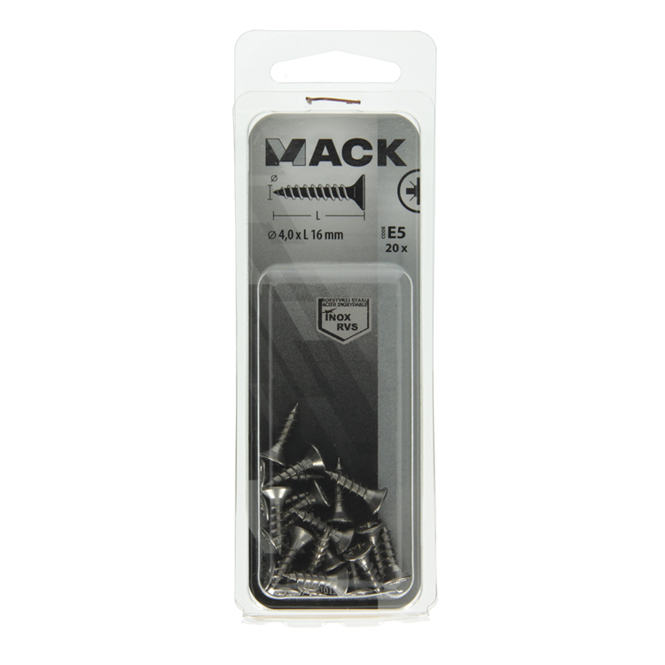 Mack 1019738 - vis pour panneaux d'aggloméré tête VZ acier inoxydable 20 pièces 4,0 x 16 mm | 10 pièces
