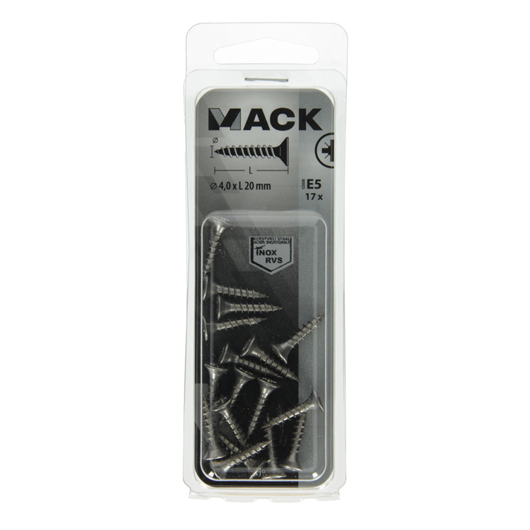 Mack 1019739 - vis pour panneaux d'aggloméré tête VZ acier inoxydable 17 pièces 4,0 x 20 mm | 10 pièces