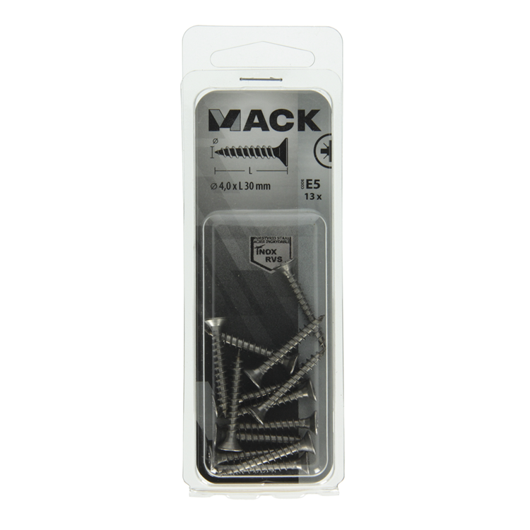 Mack 1019741 - vis pour panneaux d'aggloméré tête VZ acier inoxydable 13 pièces 4,0 x 30 mm | 10 pièces