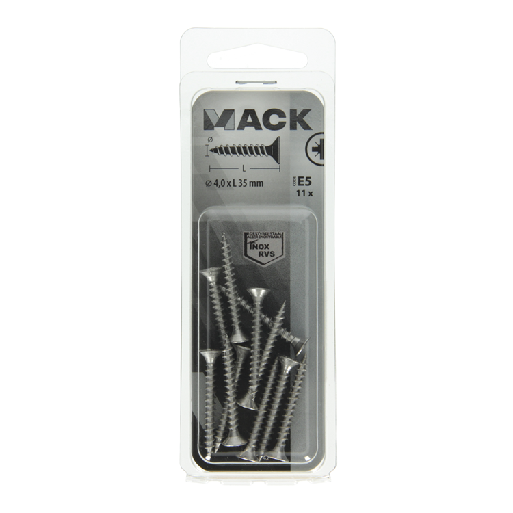 Mack 1019742 - vis pour panneaux d'aggloméré tête VZ acier inoxydable 11 pièces 4,0 x 35 mm | 10 pièces