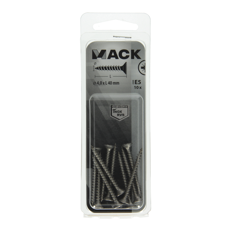 Mack 1019743 - vis pour panneaux d'aggloméré tête VZ acier inoxydable 10 pièces 4,0 x 40 mm | 10 pièces