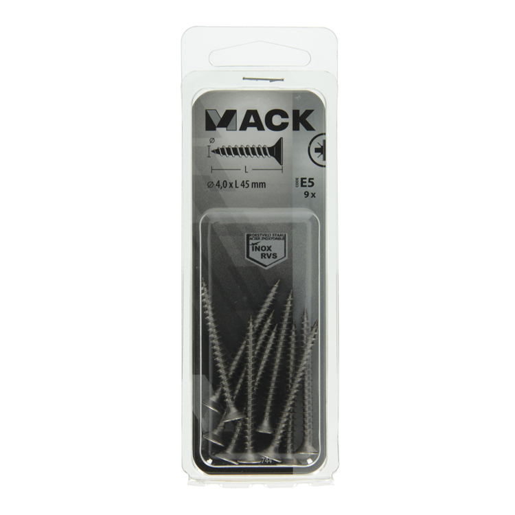 Mack 1019744 - vis pour panneaux d'aggloméré tête VZ acier inoxydable 9 pièces 4,0 x 45 mm | 10 pièces
