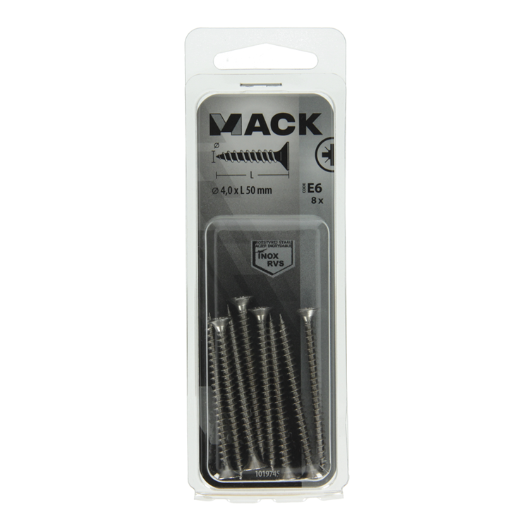 Mack 1019745 - vis pour panneaux d'aggloméré tête VZ acier inoxydable 8 pièces 4,0 x 50 mm | 10 pièces