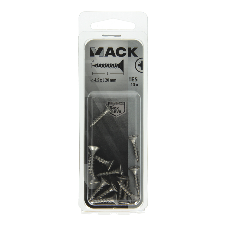 Mack 1019746 - vis pour panneaux d'aggloméré tête VZ acier inoxydable 13 pièces 4,5 x 20 mm | 10 pièces