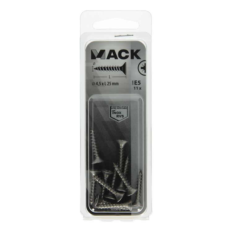 Mack 1019747 - vis pour panneaux d'aggloméré tête VZ acier inoxydable 11 pièces 4,5 x 25 mm | 10 pièces